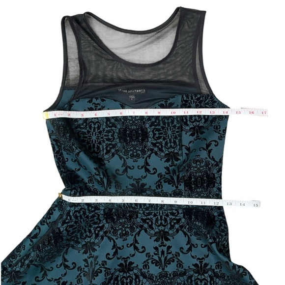 Three Pink Hearts A-Line Green & Black Sleeveless Dress - Size Small - Picture 4 of 13